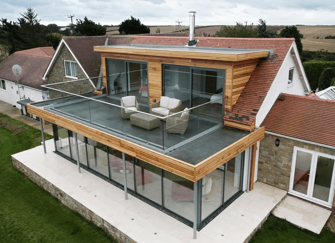Flat-roof extension with glazed terrace — Greater London